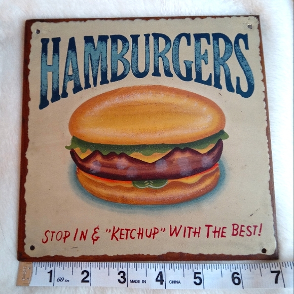 VINTAGE - Retro Tin Hamburger Diner Sign - Picture 5 of 5